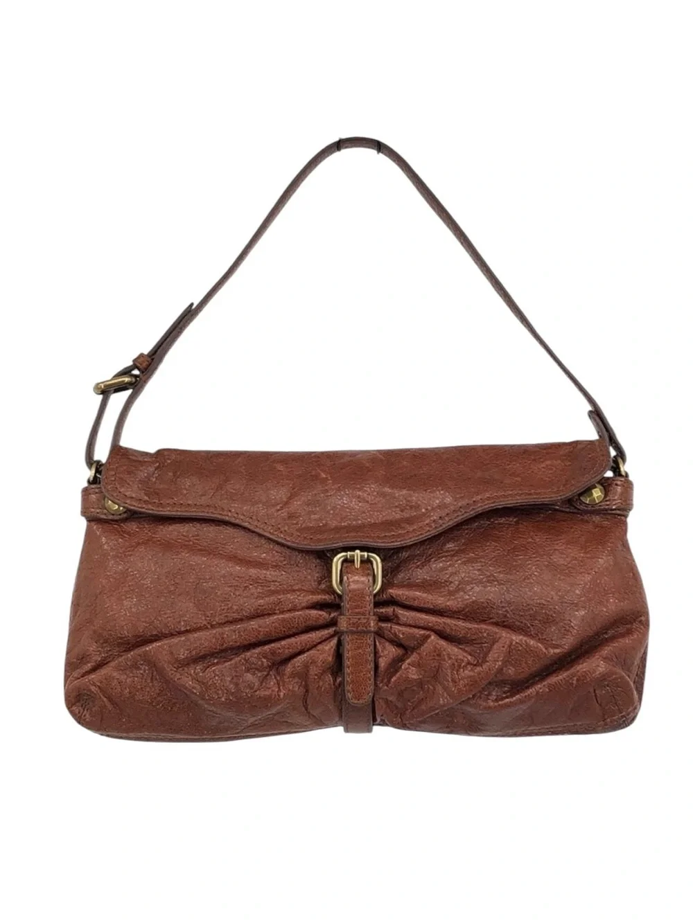 Kooba Women’s Olivia British Tan Glazed Leather‎ Baguette Bag Y2K Shoulder Purse